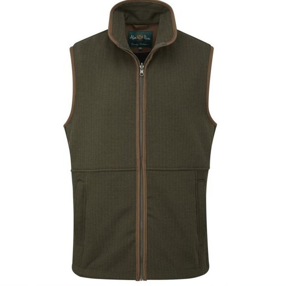*NEW Alan Paine Aylsham Mens Fleece Green Herringbone Waistcoat Size Medium - Picture 2 of 10